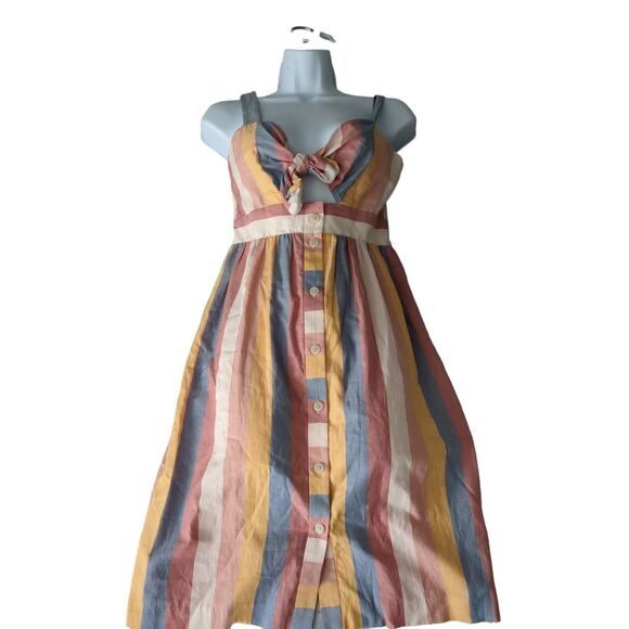 Madewell Women's Tie-Front Cutout Dress in Sherbet Stripe Dress Size 00 - Picture 2 of 10